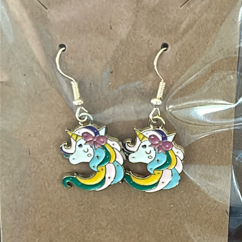 Colorful unicorn dangle earring